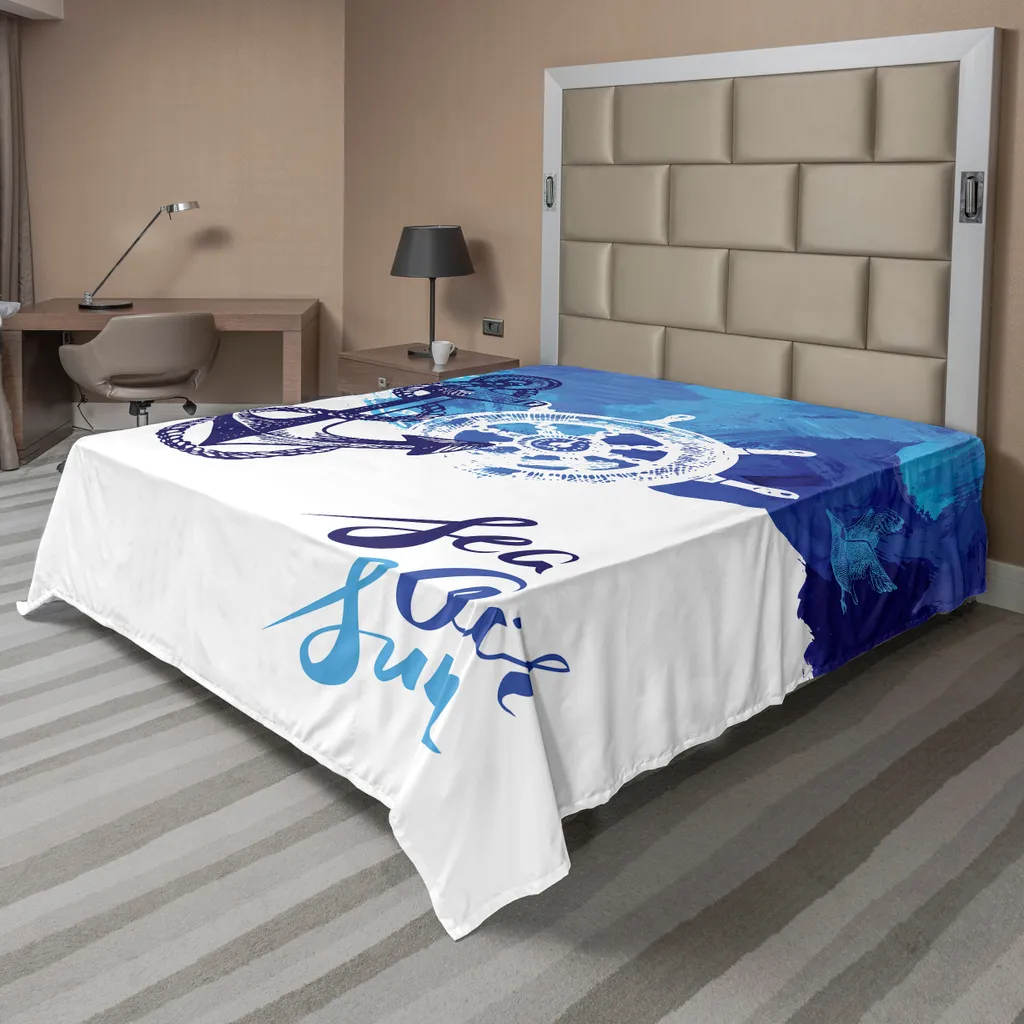 Lenzuolo Nautico ABAKUHAUS 244x205 cm | Vivid Ocean Blu e Bianco