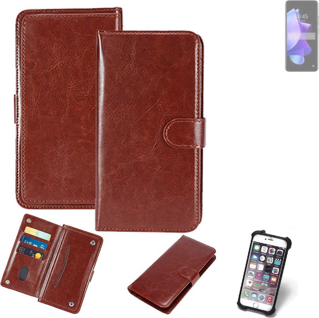 K-S-Trade 360° Hülle kompatibel mit Tecno Pop 7 braun Kunstleder Case BookCase WalletCase Kunstlederederhülle Handyhülle, Rundumschutz Bumper (1x)
