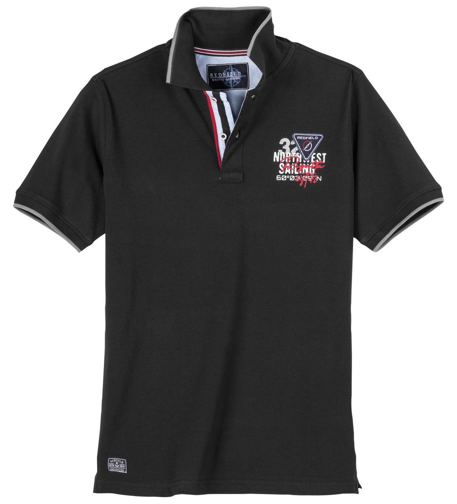 Redfield Übergrößen Poloshirt schwarz maritim Print