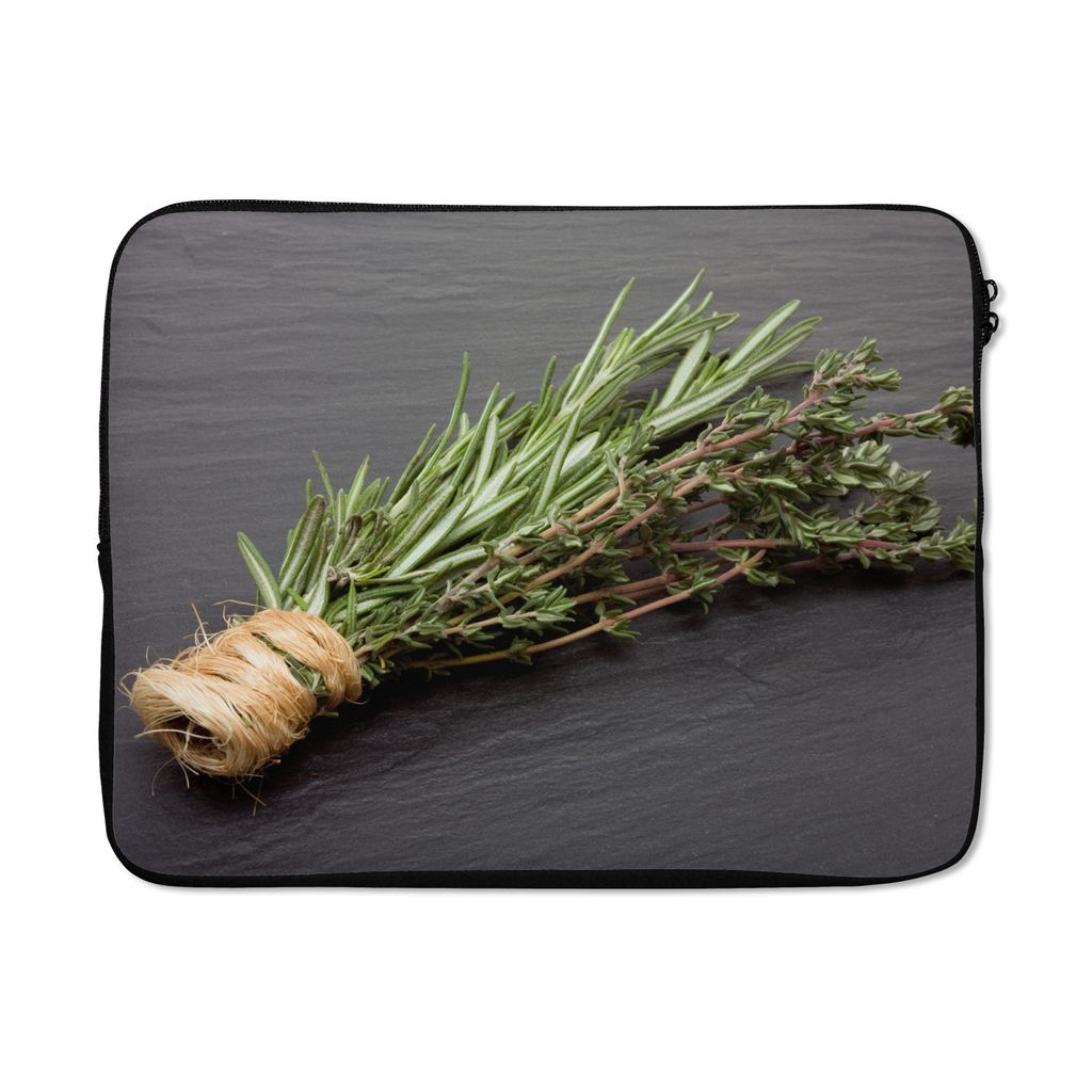 MuchoWow Laptop Hülle 17 Zoll Laptoptasche Thymian - Kräuter - Grün - Tisch - Küche - Stein - Zipper - Schutzabdeckung