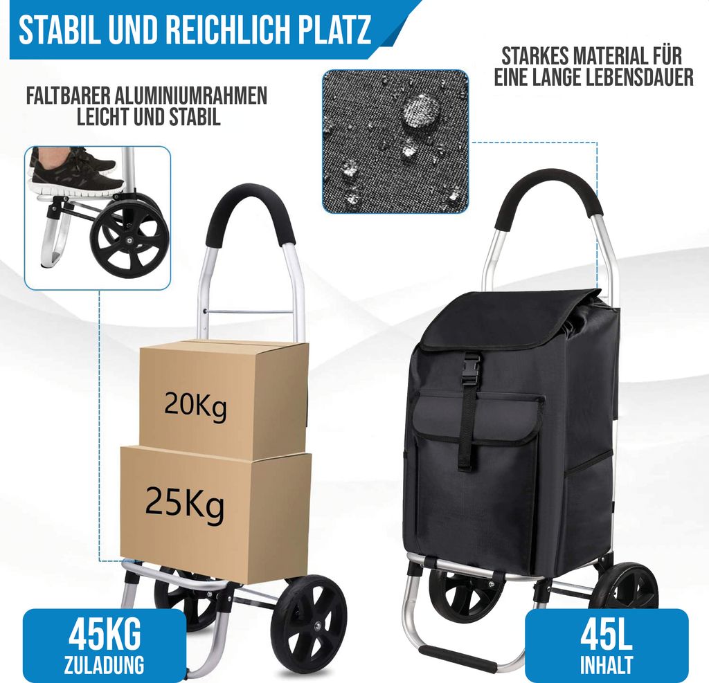 Strex Einkaufstrolley mit Rädern - Faltbar - Abnehmbare Produktbild 3