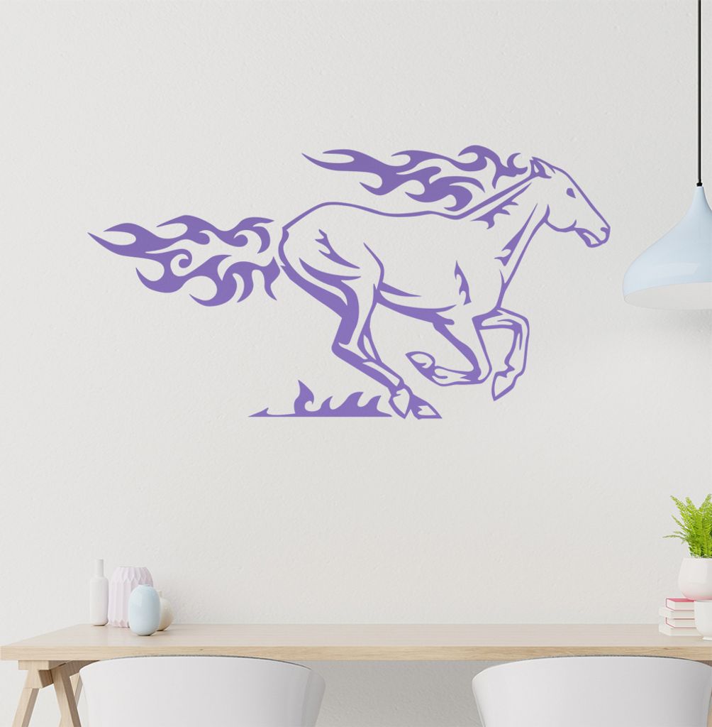 Flammen Pferd laufend Wandtattoo in 6 Größen - Wandaufkleber Wall Sticker - Dekoration, Küche, Wohnzimmer, Schlafzimmer, Badezimmer