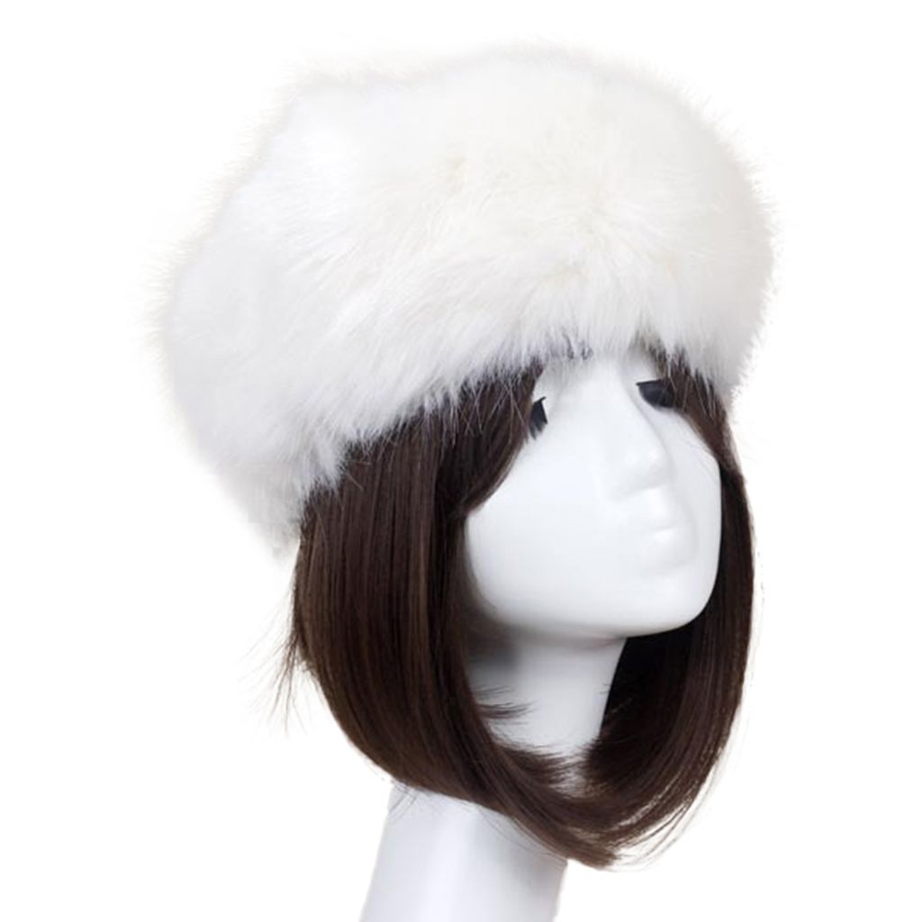 Mode Flauschige Faux Fuchs Pelz Frauen Hut Winter Ski Kopf Ohr Wärmer Stirnband Cap-Beige