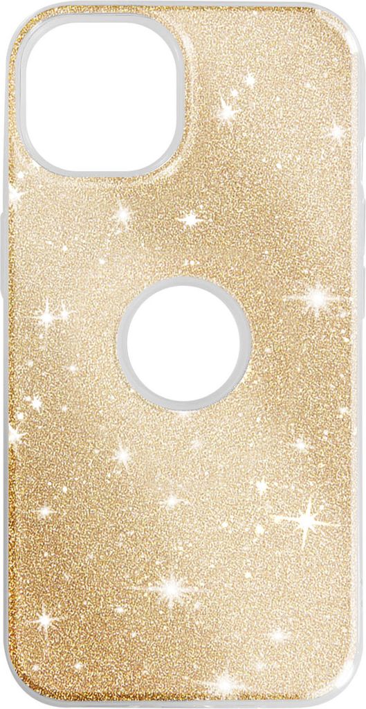 Glitter Handyhülle für Apple iPhone 14, Apple Logo sichtbar - Gold