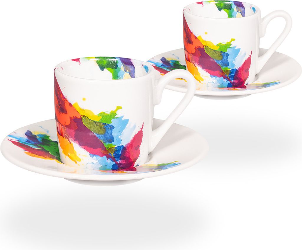 tea4chill Könitz Espresso Tassen Set Colour Flow. 2 Kaffeetassen 65ml aus Porzellan. Espressotassen modern, bunt