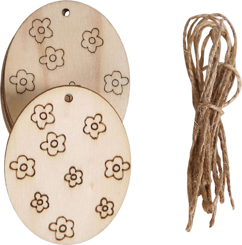 10pcs Osteranhänger mit Hanfseil DIY Malmalerei Holz Frohe Ostern Eggs Kaninchen Küken Craft Home Decor-C