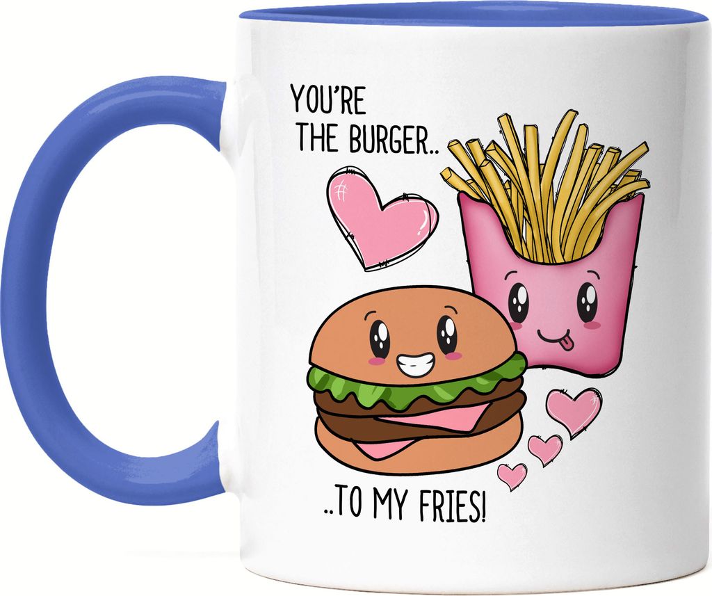 You Are The Fries To My Burger Tasse Blau Valentinstag Freundin Freund Süß Geschenkidee Paar Liebe Couple Jahrestag