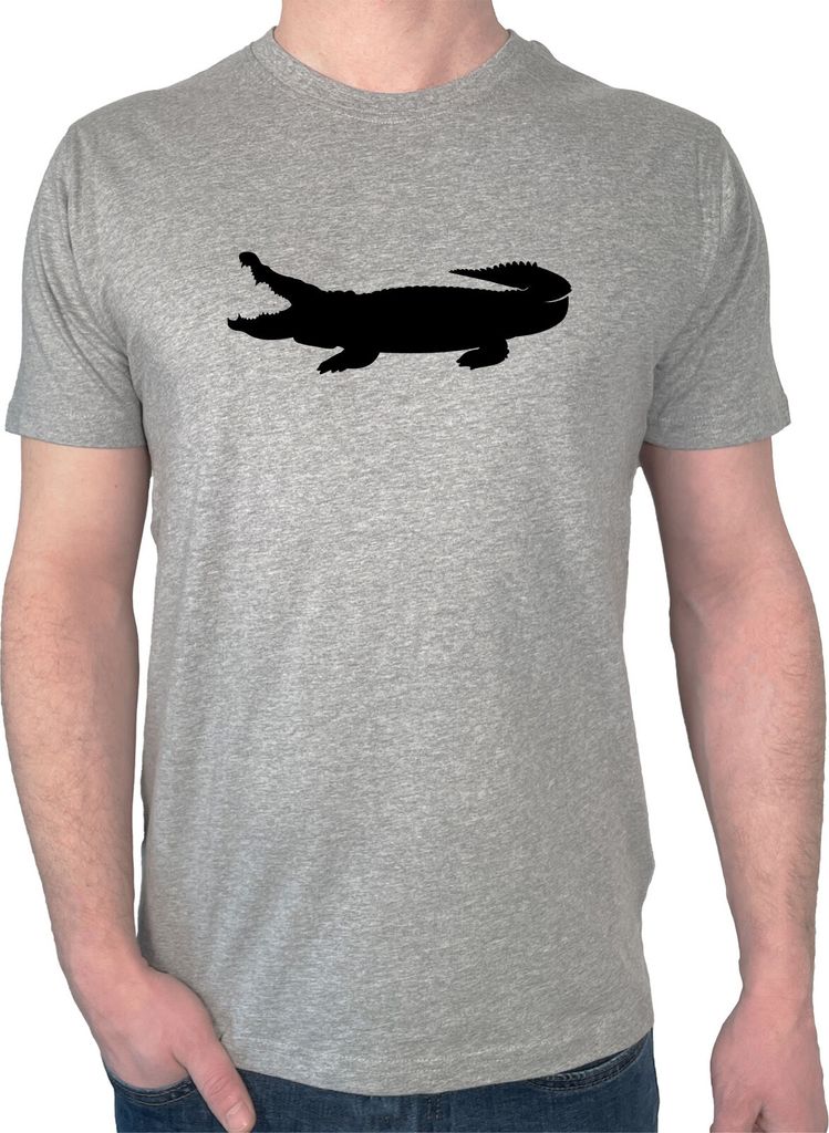 Huuraa Herren T-Shirt Krokodile Silhouette XL Sport Grey Bio Baumwolle Fairtrade Herrenshirt Geschenkidee