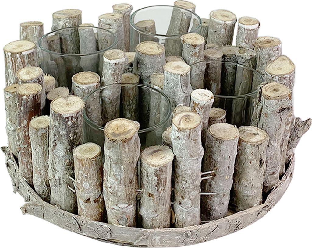 Adventskranz Holz Weihnachtsdeko mit 4 Gläsern Shabby Kranz Produktbild 