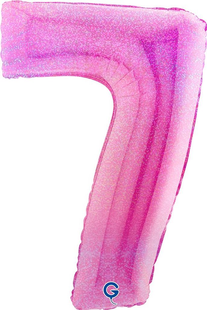 Riesenzahl Folienballon 40"/102cm | Holo Pink Zahl: 7