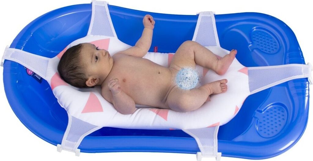 Baby BadeNetz Rosa/Weiß Bade-Hängematte Waschnetz Badesitz Sevibaby Badewannensitz 572-2