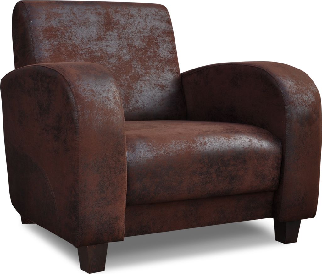 Vintage Sessel „ARIZONA“ – Retro Polstersessel aus braunem Kunstleder – Wohnzimmerstuhl 93x81x88 cm mit Holzfüßen