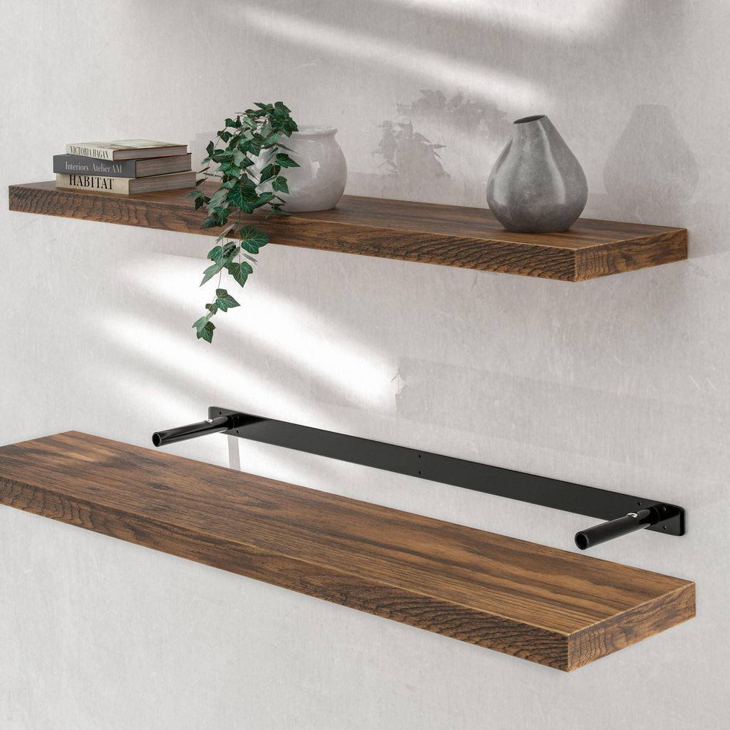 CASARIA Wandregal Holz Dunkle Eiche Regal mit Halterung 15kg Tragkraft Hängeregal Küche Wohnzimmer Flur Wand Schweberegal Bücherregal Regalbre...
