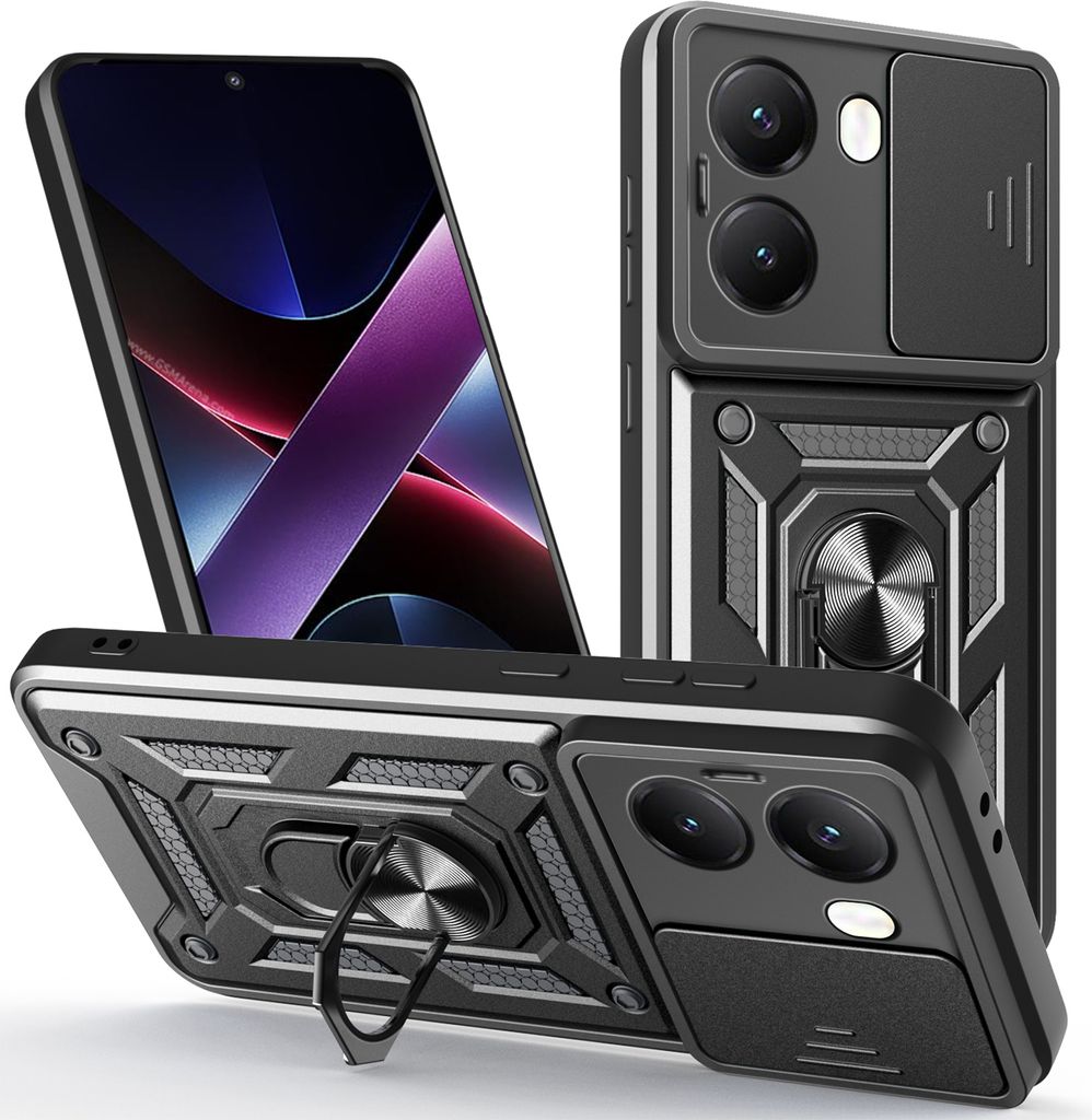 Outdoor Panzer Hülle für Poco X7 Pro 5G Handyhülle Kameraschutz Ringhalter in Schwarz