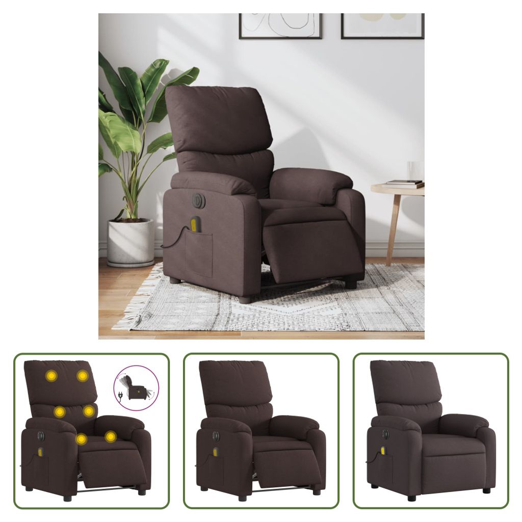 The Living Store Massagesessel Elektrisch Dunkelbraun Stoff