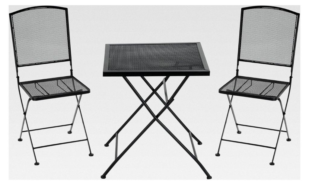 3-teiliges Bistro-Set für Garten – 1 Tisch und 2 klappbare Stühle aus Metall in Grau