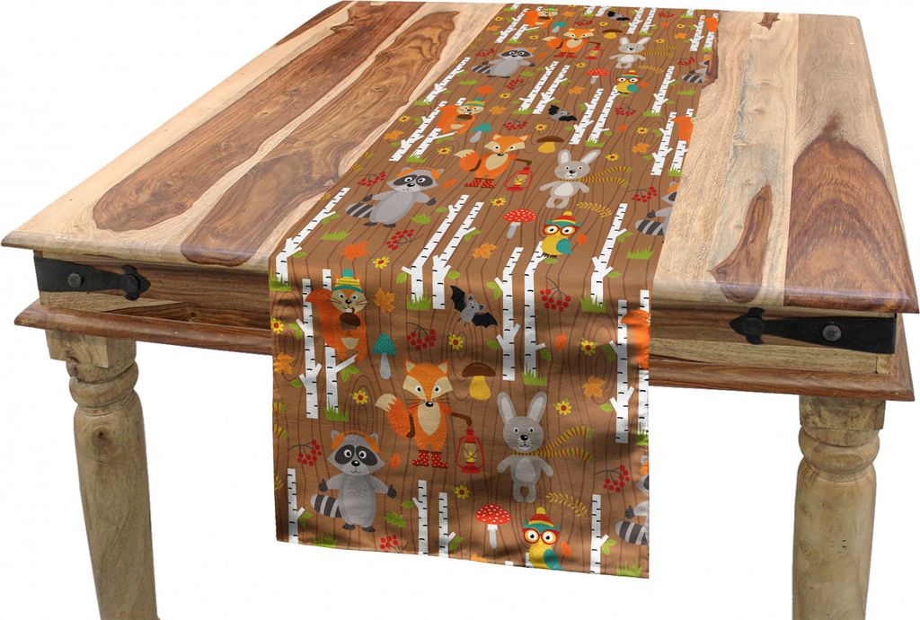 ABAKUHAUS Wald Tischläufer, Cartoon Tiere des Waldes, Esszimmer Küche Rechteckiger Dekorativer Tischläufer, 40 x 180 cm, Mehrfarbig