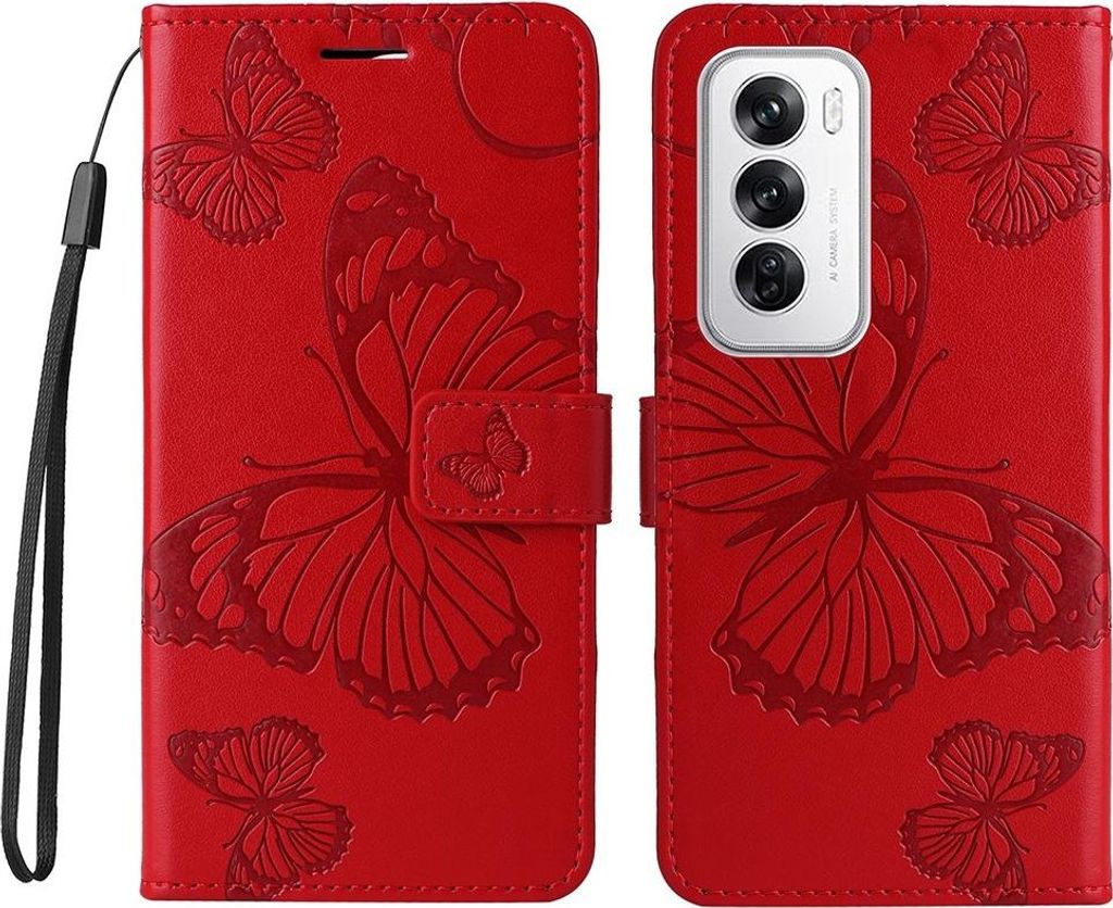 OPPO Reno12 Hülle - Coverup Schmetterlinge Klapphülle - Rot