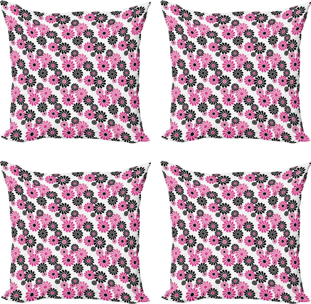 ABAKUHAUS Geometrisch Kissenbezug Set (4 Stück), Altertümlich Blooming, Moderner Doppelseitiger Digitaldruck, 50 cm x 50 cm, Pink Weiß Schwarz