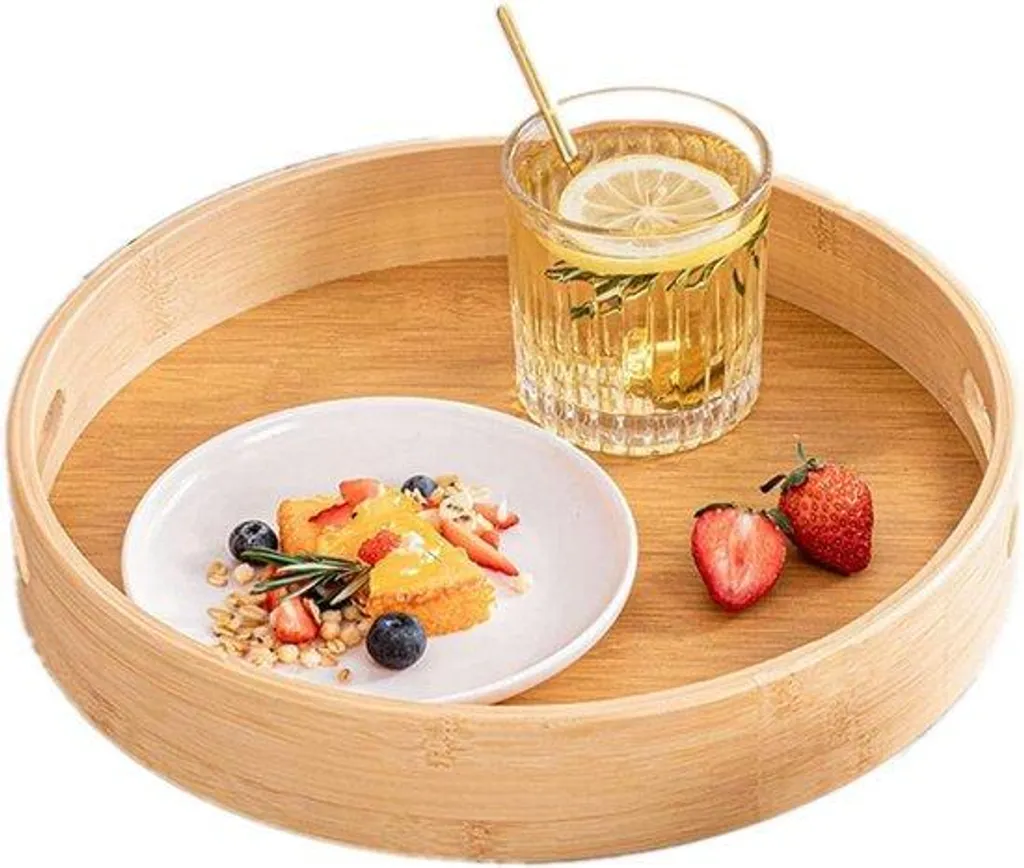 Plateau de service anti-débordement en bambou pour transporter vos verres