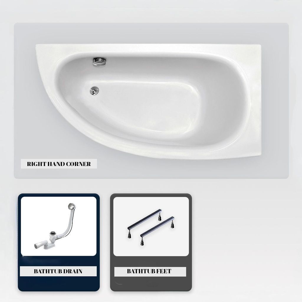 Asymmetrische Badewanne - 150 x 70 cm - Rechts - ohne Verkleidung - mit Füßen - Ablaufgarnitur Chrom - MILENA