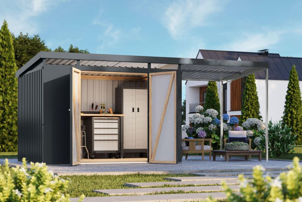 Gartenhaus Metall Metallgerätehaus Metallgartenhaus IRIDIUM 3 Metallhaus anthrazit 497x209x213 cm