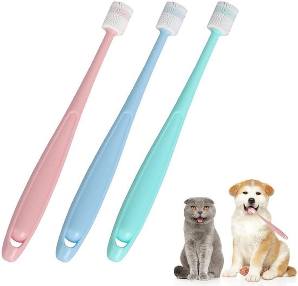 Azomor Set von drei weichen Silikon-Zahnbürsten für Katzen und kleine Hunde