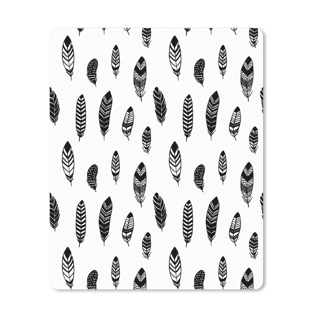 MuchoWow Mauspad Mousepad Federn - Schwarz und weiß - Muster - Vogel 19x23 cm - Mousepads - Maus Mat - Pad - Mausunterlage - Mauspads - Spielen