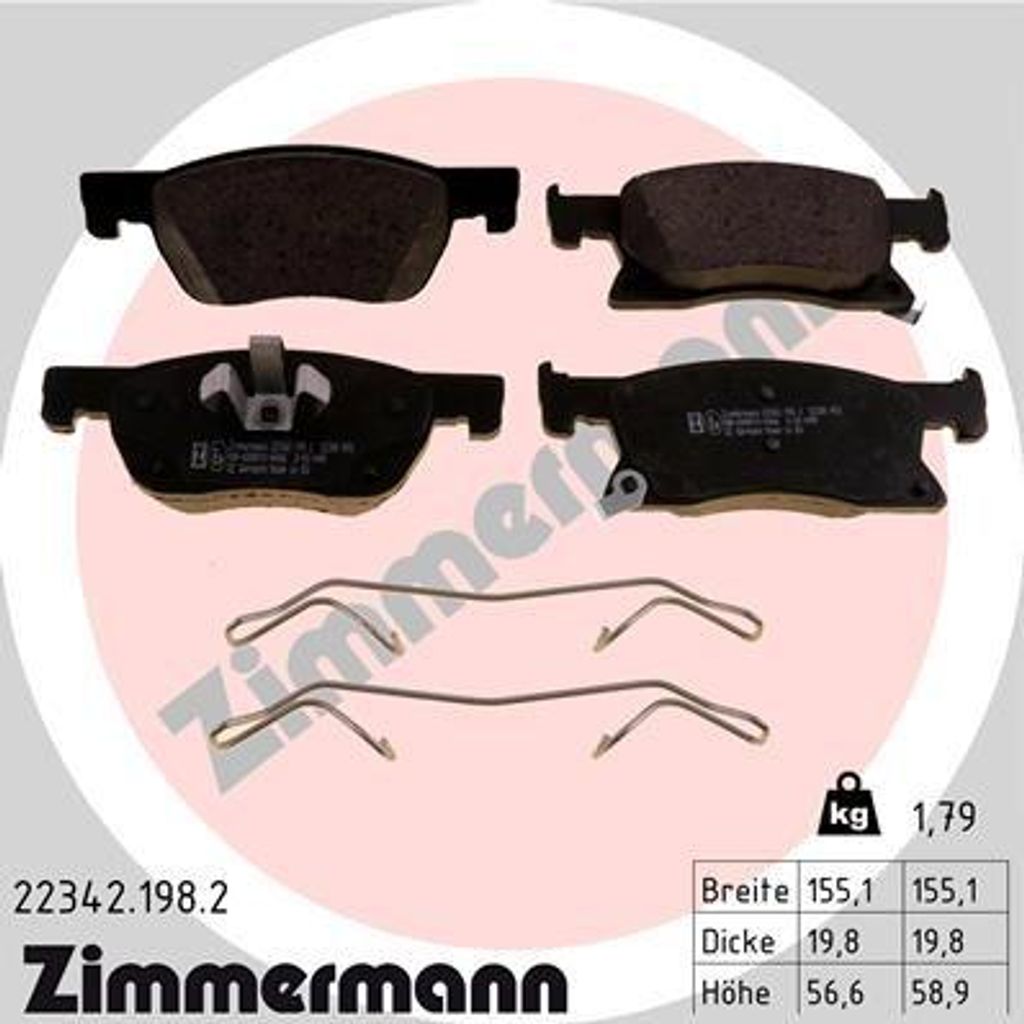 ZIMMERMANN 22342.198.2 Bremsbelagsatz, Scheibenbremse OE 13478300 kompatibel mit Astra K