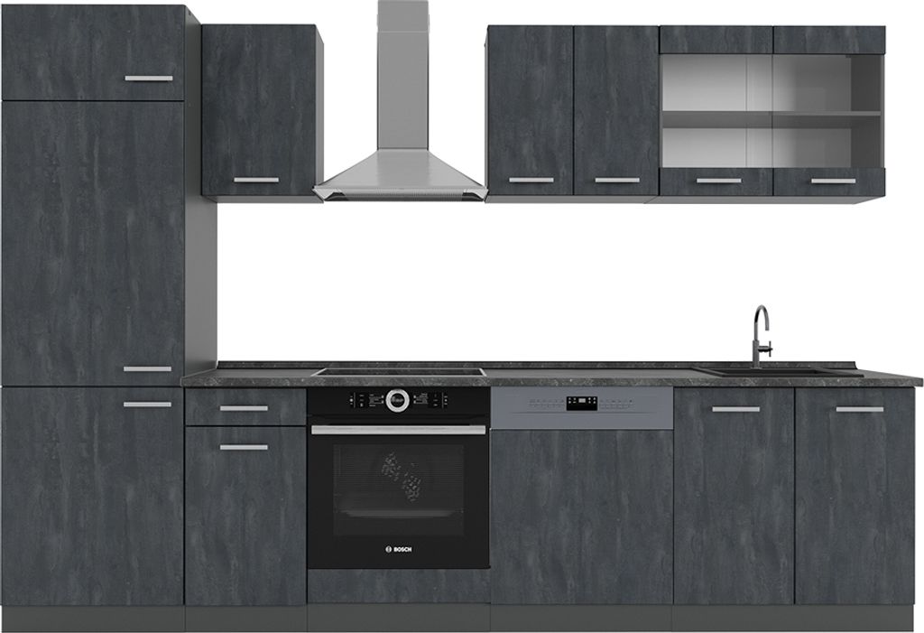 Küchenzeile Vicco R-Line Schwarz Beton/Anthrazit 300 cm AP Anthrazit, Model 47419