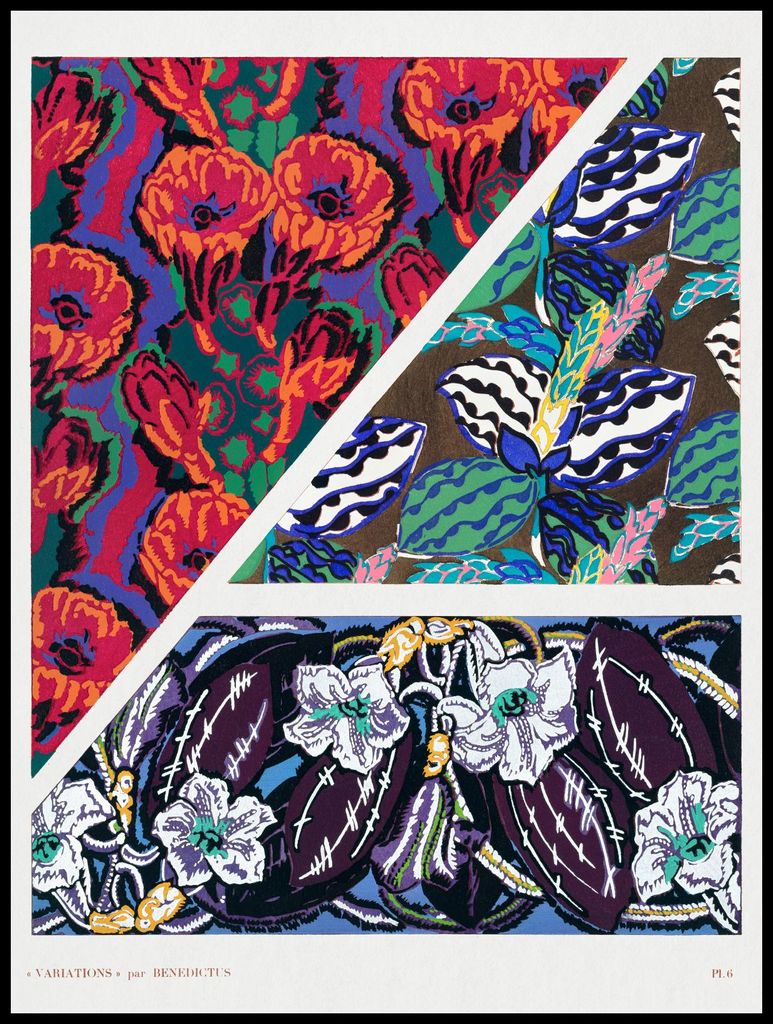 Plakat 75x100cm Blumen Art Deco v.6, Bénédictus Vintage für das Wohnzimmer