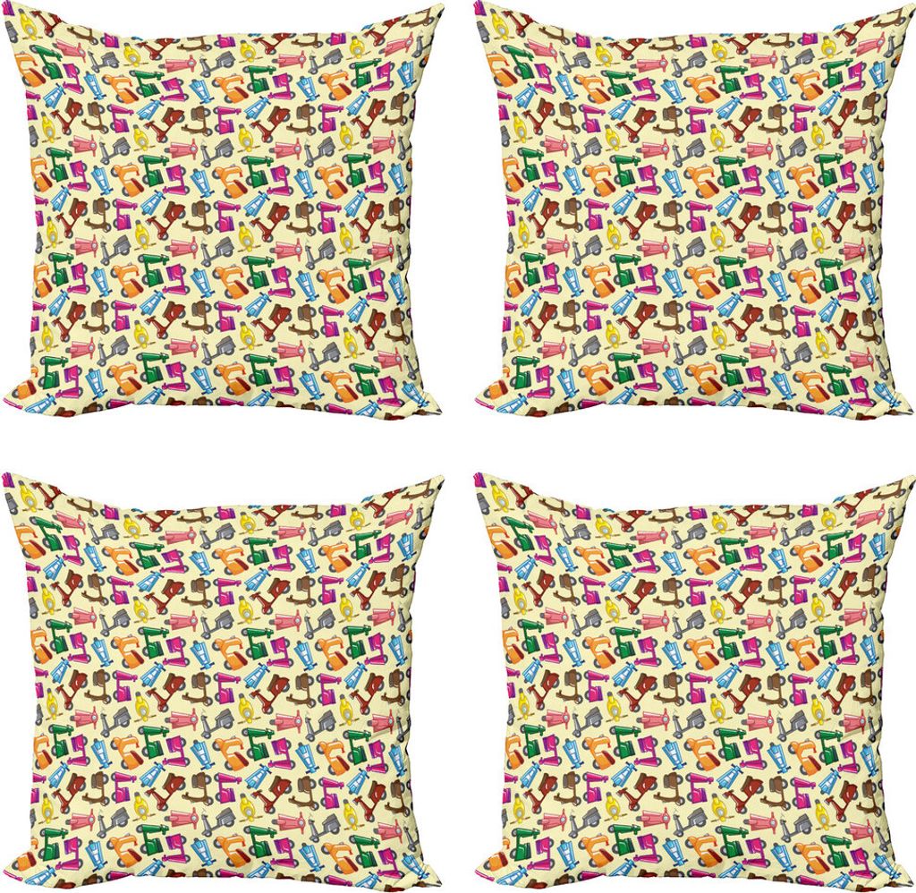ABAKUHAUS Motorrad Kissenbezug Set (4 Stück), Bunte Motorräder, Moderner Doppelseitiger Digitaldruck, 40 cm x 40 cm, Blau Gelb