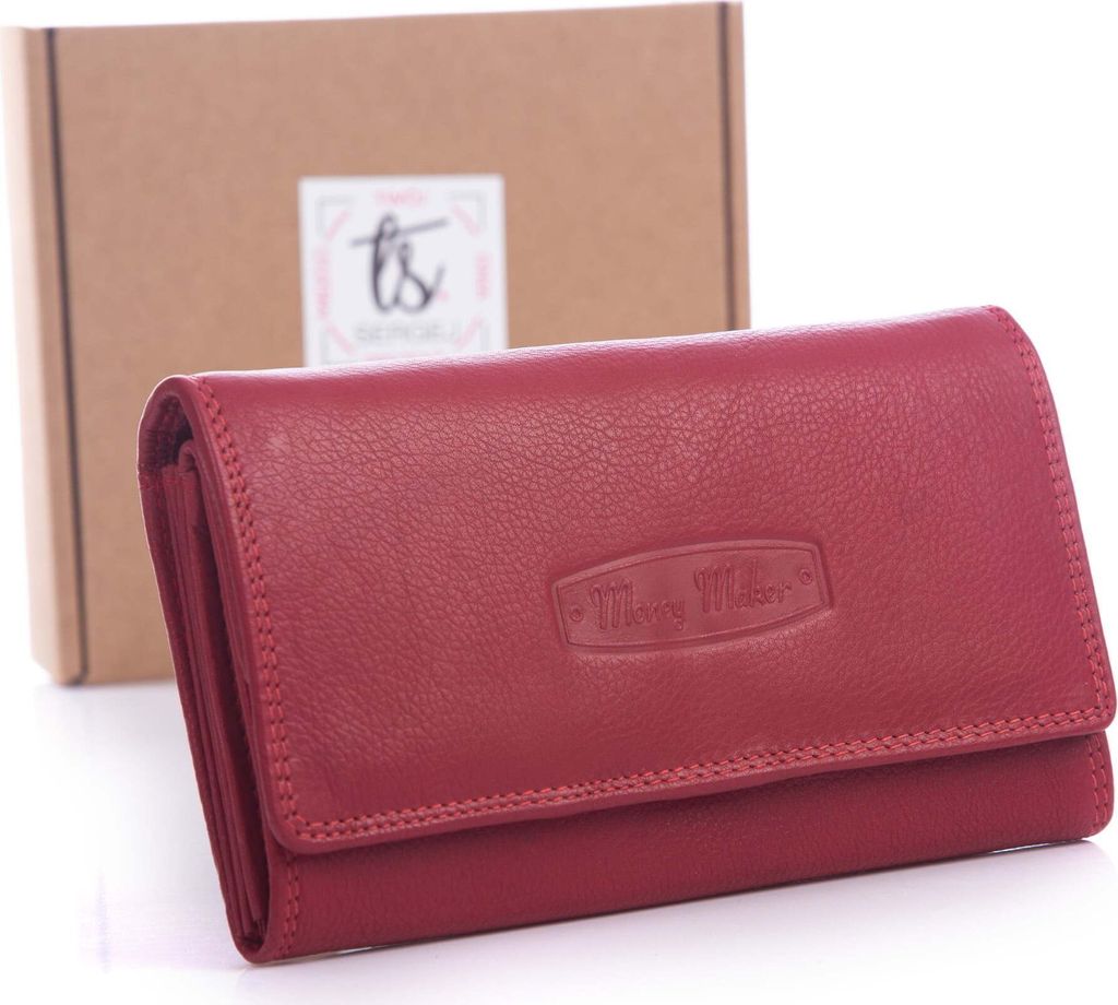 Money Maker Portemonnaie Damen Weiches Echt Leder Geldbörse Rot