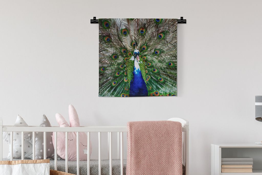 MuchoWow Wandteppich Wandbehang Pfau - Federn - Vitiligo 60x60 cm Tapisserie Dekoration Wandtuch - Dekorationen - Wand Decke