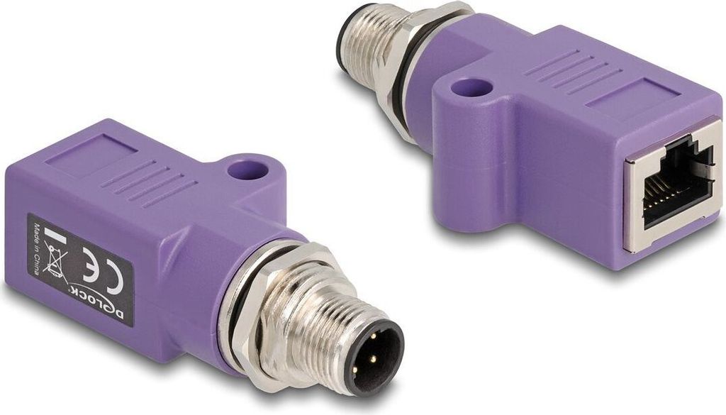 DELOCK M12 Adapter D-kodiert 4 Pin St zu RJ45 Bu gerade