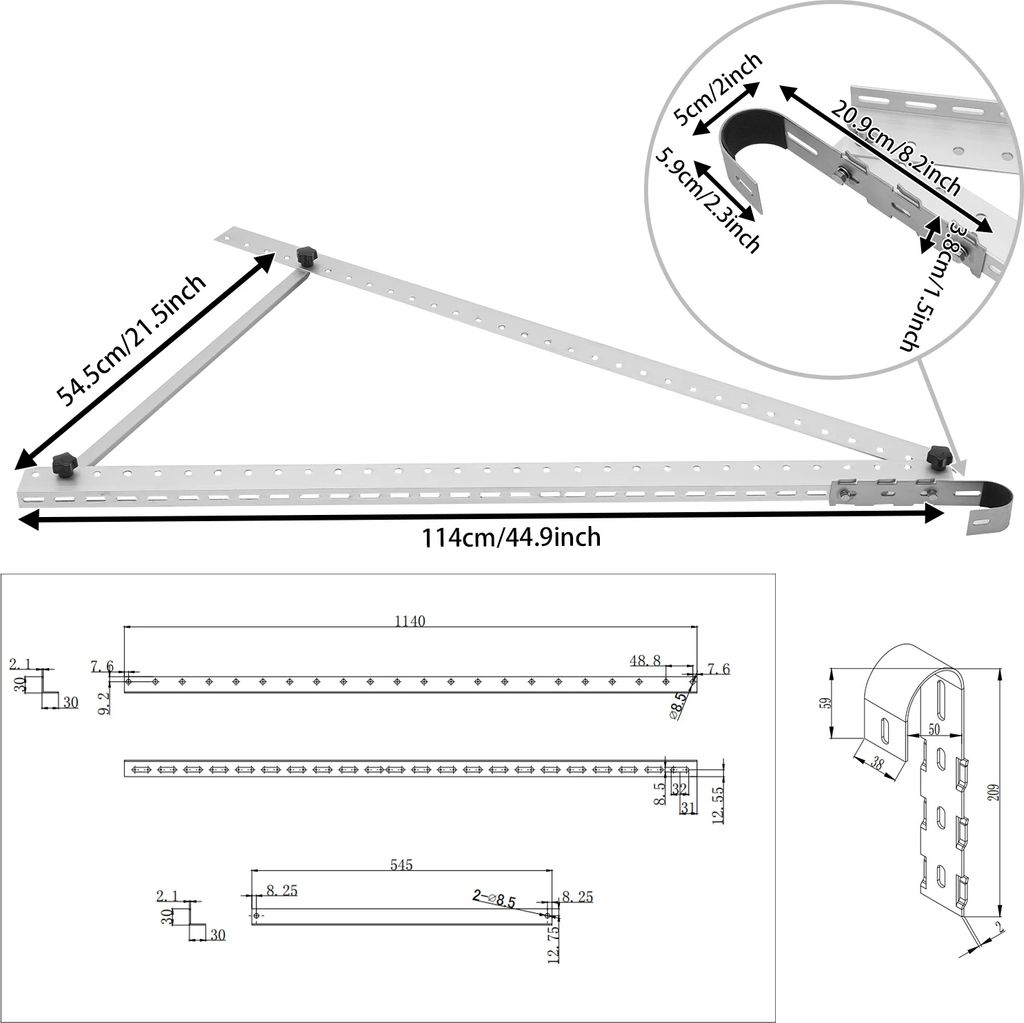 Solarpanel-Montagehalterungen, verstellbarer Neigungswinkel von 0-90°, Tragfähigkeit von 100 kg, Silber, Universell