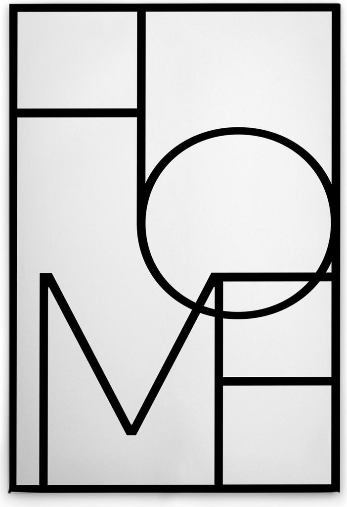 TADESSI Leinwandbild HOME Schriftzug - Wandbild 80 x 120 cm - Kunstdruck auf Leinwand in Schwarz Weiß - M1-No.51978