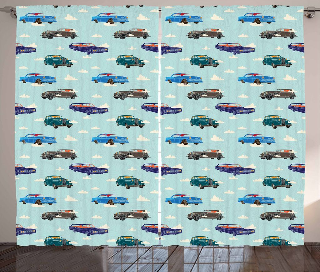 ABAKUHAUS Autos Rustikaler Vorhang, Abstarct Design Retro-Fahrt, Wohnzimmer Universalband Gardinen mit Schlaufen und Haken, 280 x 175 cm, Pale Blue...