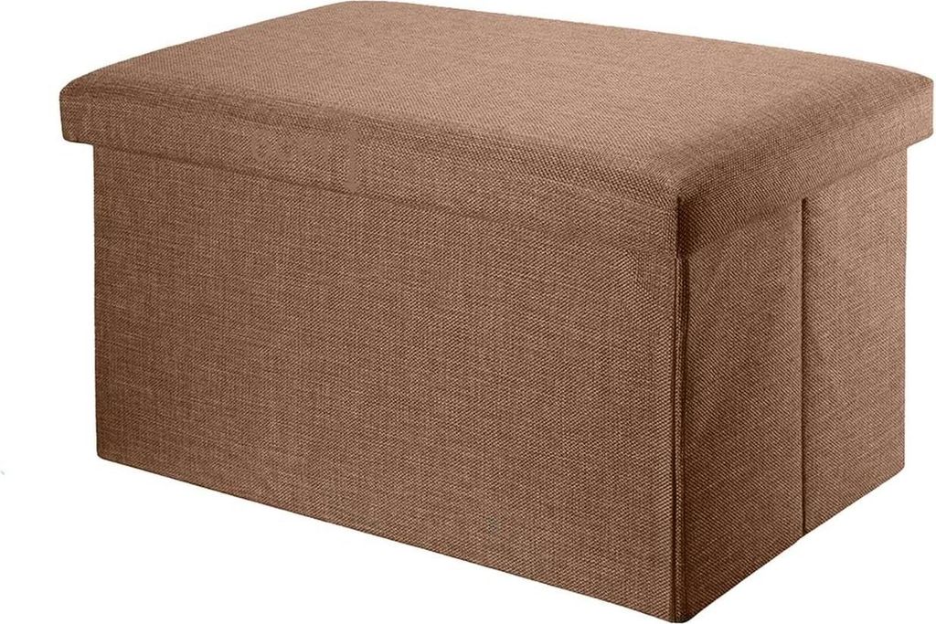Klappsofa 49x30x30cm in Braun - Sitzwürfel aus Stoff mit Stauraum und Deckel in Leinenoptik - Fußstütze Faltbare Aufbewahrungsbox Hocker