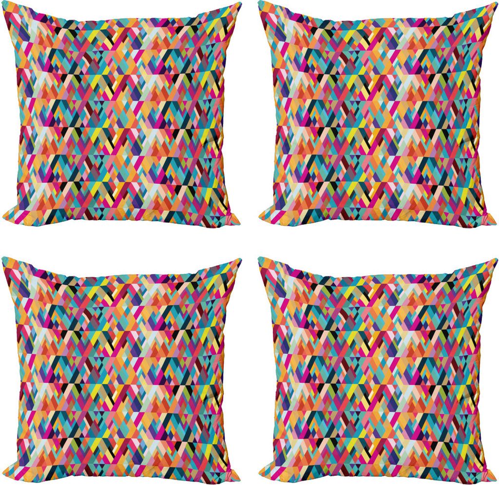 ABAKUHAUS Abstrakt Kissenbezug Set (4 Stück), Diagonal Bunte Fliesen, Moderner Doppelseitiger Digitaldruck, 60 cm x 60 cm, Mehrfarbig