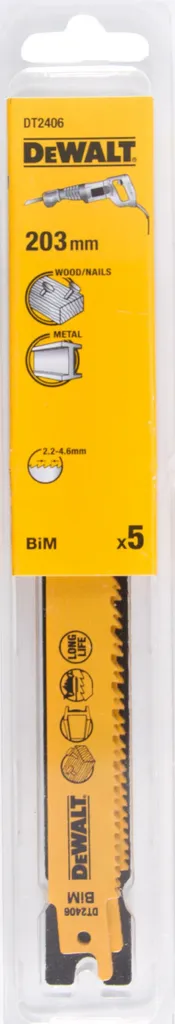 Lame de scie sabre DEWALT 203mm pour rénovation et démolition multi-matériaux