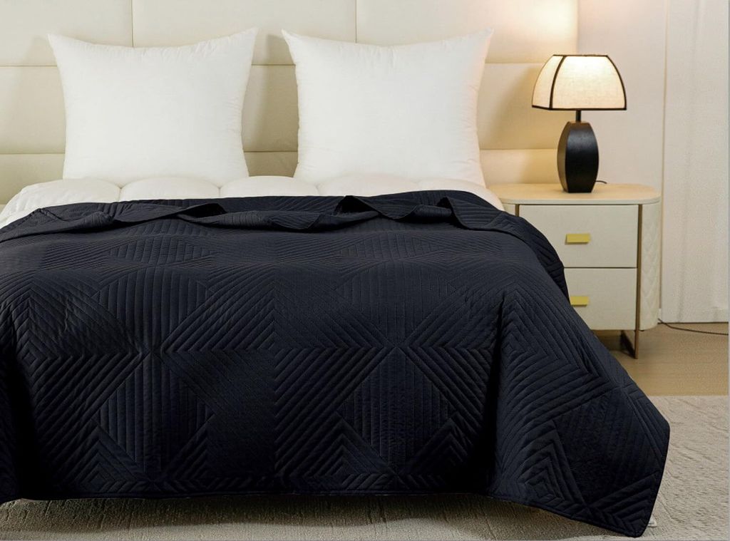 FEBE Tagesdecke Bettüberwurf 220x200 cm Schwarz Überwurfdecke Sofadecke Sofaüberwurf Flauschig Mikrofaser Zimmer Deko Throw Blanket