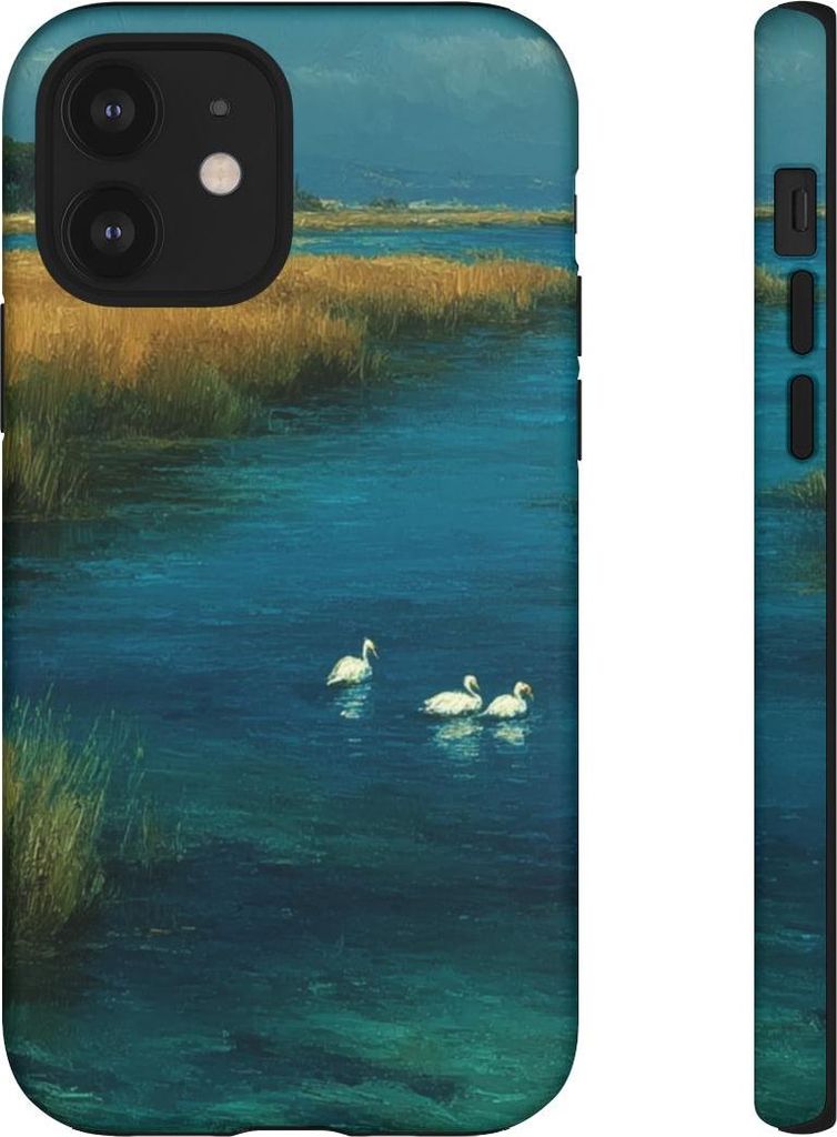 Schwäne auf blauer Lagune mit goldenem Gras – Hülle Kompatibel mit iPhone 12