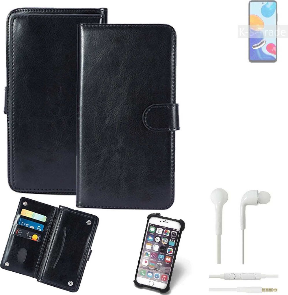K-S-Trade 360° Hülle kompatibel mit Xiaomi Redmi Note 11 Global inkl. Headphones schwarz Kunstleder Case BookCase WalletCase Kunstlederederhülle