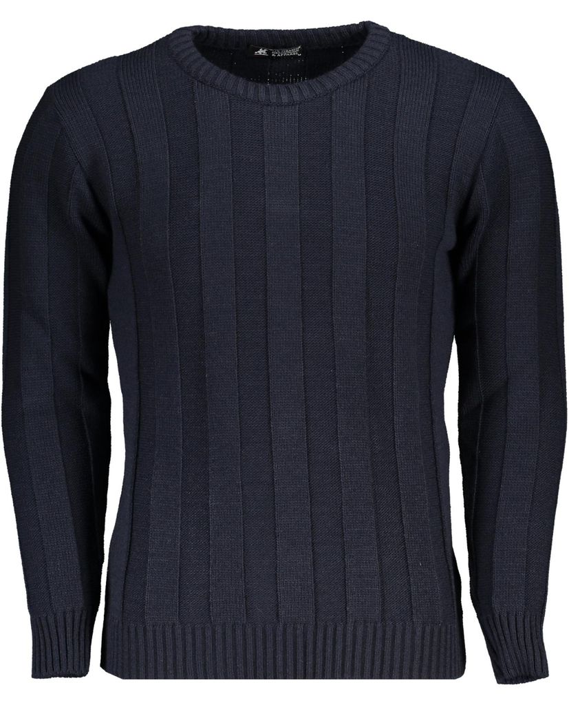 Eleganter blauer Herrenpullover mit Rundhals & Kontrastdetails