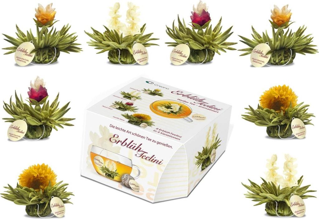 Tassenformat "ErblühTeelini" - 8 Teeblüten in 4 Sorten Produktbild 
