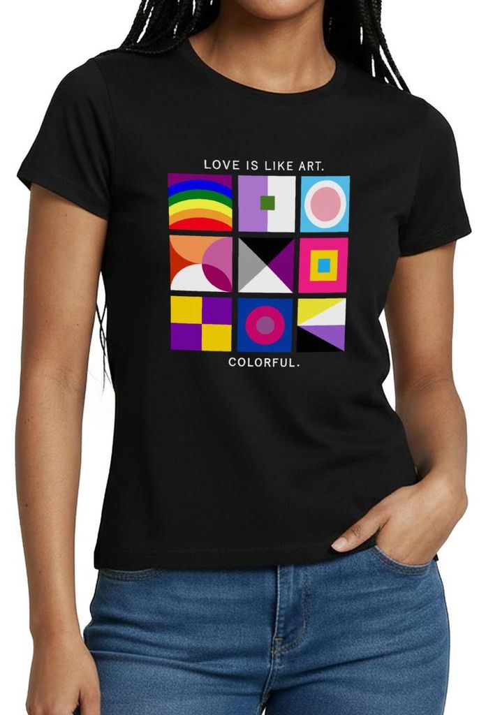 Spreadshirt Liebe Ist Wie Kunst LGBTQIA+ Geometisch Frauen T-Shirt, XXL, Schwarz