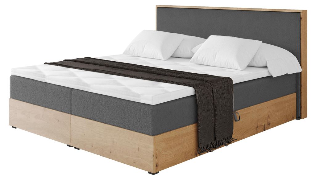 ALTDECOR BOXSPRINGBETT mit 2xBettkasten und Lattenrost, Topper, Boxbett, Polsterbett mit Bettkasten mit Stauraum und Kopftei mit Matratze H3 - LOLL...