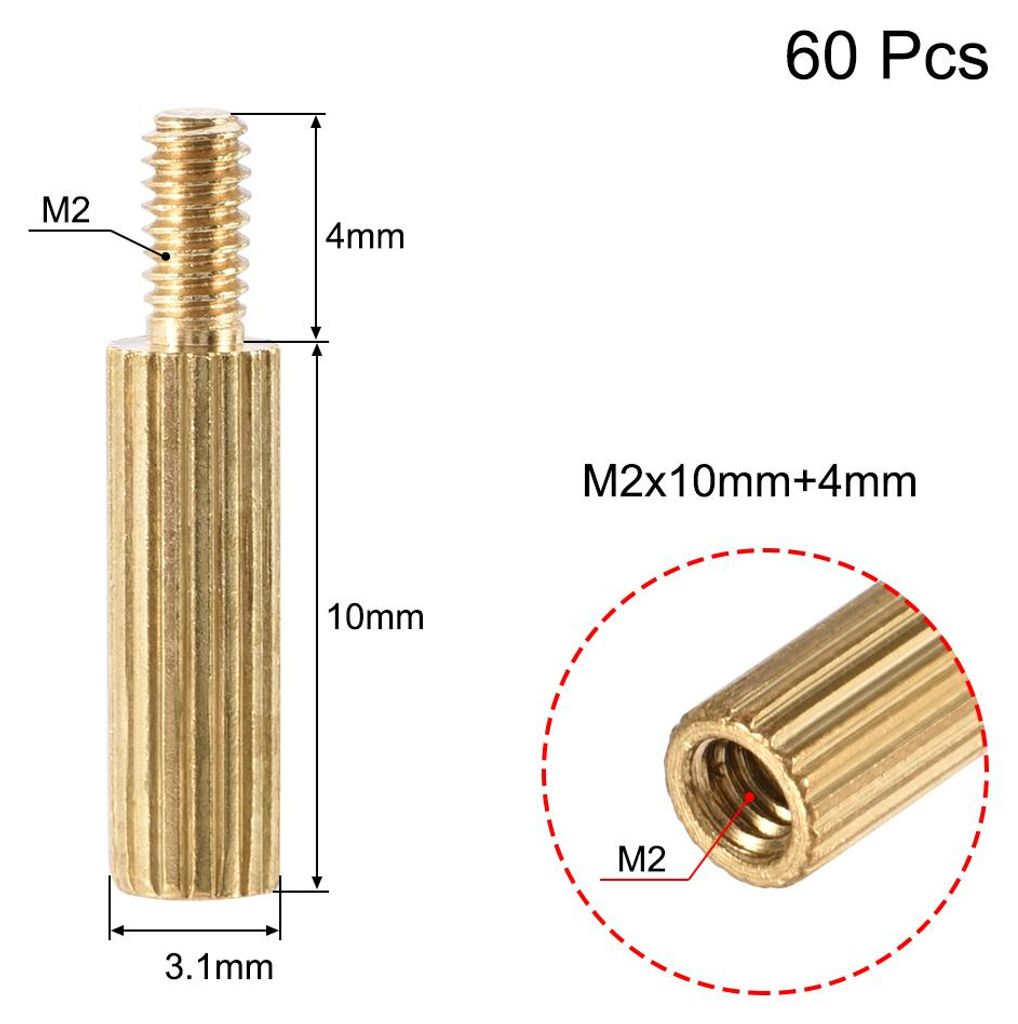 60Stk. Zylinder ger?ndelt Spacer Messing Abstandshalter M2x10mm + 4mm m?nnlich-weiblich fš¹r FPV Drone Quadcopter Computer PCB Motherboard