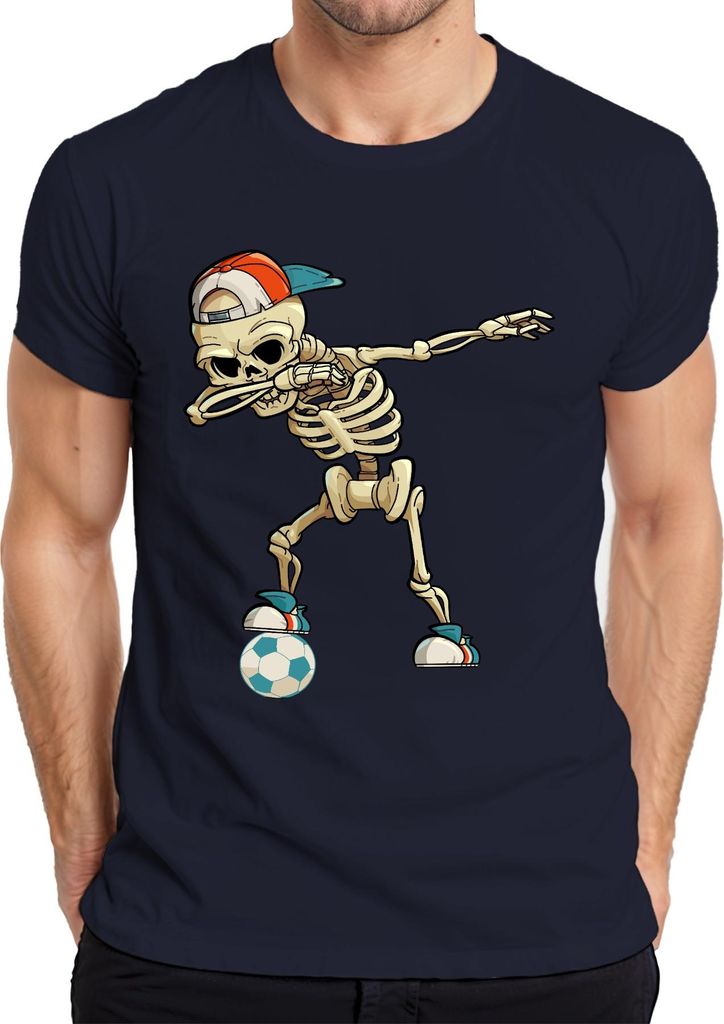 Dab Skelett Fußball Cap Sneaker Streetwear Halloween Cool Sport Herren T-Shirt, Navy, 3XL